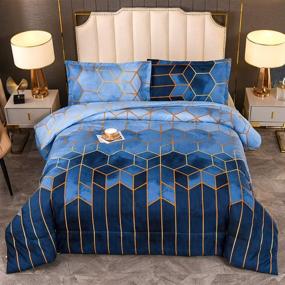 img 4 attached to 🌙 Голубой мраморный геометрический комплект одеял - круглогодичный 3-х предметный мягкий микрофибровый набор постельного белья с 2 наволочками - размер Королева: 228x228 см