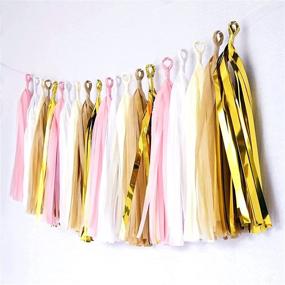 img 1 attached to 🍒 CHERRY DOWN Party Decoration Set: Pink White Cream and Gold, 36pcs with Tissue Paper Tassels, Pom Pom Puffs, and Dot Garlands