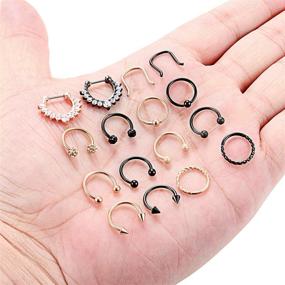 img 2 attached to 6-16PCS SCERRING 16G Stainless Steel Hinged Septum Hoop Nose Ring with Clear CZ - Cartilage Daith Tragus Clicker Retainer Body Piercing Jewelry