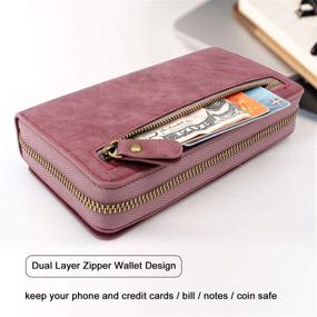 img 1 attached to Lacass For IPhone 8/7/6/IPhone SE 2020 Crossbody Chain Dual Zipper Detachable Magnetic Leather Wallet Case Cover Wristlets Wrist Strap With Card Slot Money Pocket(Wine Red)