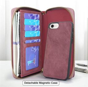 img 3 attached to Lacass For IPhone 8/7/6/IPhone SE 2020 Crossbody Chain Dual Zipper Detachable Magnetic Leather Wallet Case Cover Wristlets Wrist Strap With Card Slot Money Pocket(Wine Red)