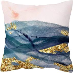 img 1 attached to 🌈 BLUETTEK Abstract Blush, Blue, and Turquoise Color Decorative Throw Pillow Covers - Soft Velvet Accent Cushion Cases, 45cm x 45cm, Blush & Blue Waves