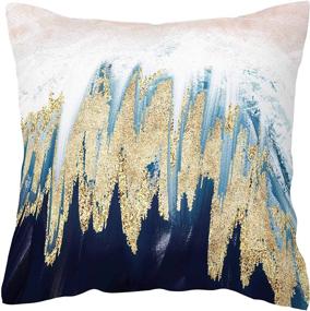 img 2 attached to 🌈 BLUETTEK Abstract Blush, Blue, and Turquoise Color Decorative Throw Pillow Covers - Soft Velvet Accent Cushion Cases, 45cm x 45cm, Blush & Blue Waves