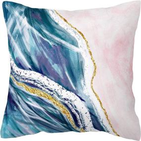 img 3 attached to 🌈 BLUETTEK Abstract Blush, Blue, and Turquoise Color Decorative Throw Pillow Covers - Soft Velvet Accent Cushion Cases, 45cm x 45cm, Blush & Blue Waves