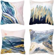 🌈 bluettek abstract blush, blue, and turquoise color decorative throw pillow covers - soft velvet accent cushion cases, 45cm x 45cm, blush & blue waves logo