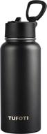 🧃 tufoti sports water bottle with straw lid - 32oz: vacuum insulated stainless steel flask, keeps liquids hot or cold, sweat proof design - black логотип