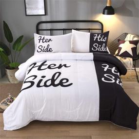 img 4 attached to 🛏️ His Side Her Side Printed Bedding – Black White Queen Comforter Set with 2 Pillowcases, 3-Piece All Season Down Alternative Comforter Set, Ultra Soft Microfiber 90"x 90