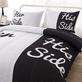 img 1 attached to 🛏️ His Side Her Side Printed Bedding – Black White Queen Comforter Set with 2 Pillowcases, 3-Piece All Season Down Alternative Comforter Set, Ultra Soft Microfiber 90"x 90