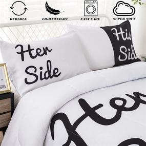 img 2 attached to 🛏️ His Side Her Side Printed Bedding – Black White Queen Comforter Set with 2 Pillowcases, 3-Piece All Season Down Alternative Comforter Set, Ultra Soft Microfiber 90"x 90