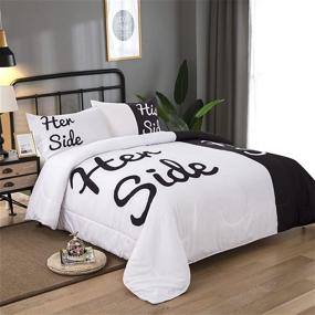 img 3 attached to 🛏️ His Side Her Side Printed Bedding – Black White Queen Comforter Set with 2 Pillowcases, 3-Piece All Season Down Alternative Comforter Set, Ultra Soft Microfiber 90"x 90
