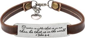 img 4 attached to 📿 Vintage Christian Engraved Leather Bracelet for Women and Teens - Inspirational Religion Jewelry Gift with Stretch, Ornament and Bible Verse - Ideal for Christmas Gifts
