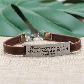 img 2 attached to 📿 Vintage Christian Engraved Leather Bracelet for Women and Teens - Inspirational Religion Jewelry Gift with Stretch, Ornament and Bible Verse - Ideal for Christmas Gifts