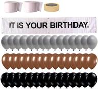 🎉 office dwight theme infamous husband birthday party decorations - your birthday banner in brown, black, grey balloon with white streamers tape - complete 49pcs kit logo