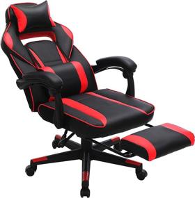 img 4 attached to 🎮 SONGMICS Racing Gaming Chair: Adjustable Ergonomic Office Chair with Footrest, Lumbar Support & Tilt Mechanism - 330 lb Load Capacity in Black and Red (UOBG073B01)