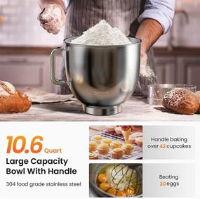 img 3 attached to 🧁 KICHOT Stand Mixer 10.6 QT: Powerful 800W Tilt-Head Food Mixer with Accessories - Grey