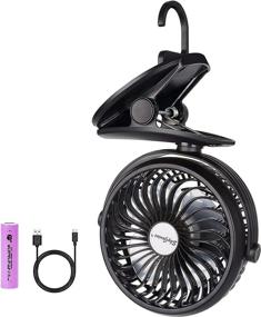 img 4 attached to AJOYEUX Battery Operated Clip-on Fan with Hanging Hook, Portable Rechargeable USB Desk Fan