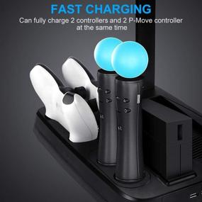 img 1 attached to 🎮 Ultimate Vertical Charging Stand for PS5 with Cooling Fan, Dual Controller Charge Station, P-Move Controller Charger, VR Converter, and Storage Stand