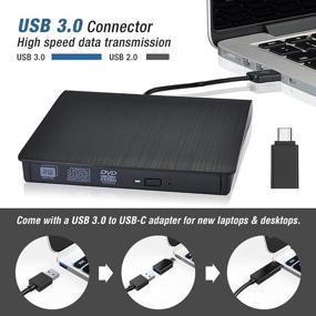 img 2 attached to ROOFULL Внешний CD DVD привод USB 3.0 и USB-C - Портативный DVD/CD-ROM +/-RW оптический привод проигрыватель записывающий для ноутбука Windows 11/10/8/7, ПК, Mac MacBook Pro/Air - включая защитный чехол для хранения.