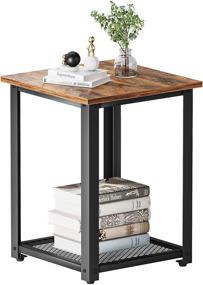 img 2 attached to 🪑 CubiCubi Rustic End Table with Mesh Shelf - Industrial Accent Table for Living Room or Bedroom - Sturdy Metal Frame & Easy Assembly - Deep Brown