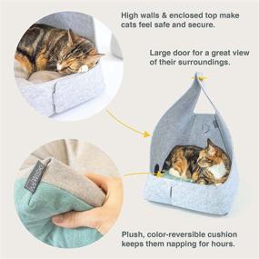 img 1 attached to 🐱 WISKI Ray Modern Felt Cat Bed: Stylish Comfort and Security for Large Cats, Kittens, and Small Dogs - Travel-Friendly, Collapsible Design - 23x16x18, Light Grey