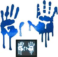 🤘 high intensity grade reflective bloody/dripping hands decals for helmets, windscreens, rear windows, bumper stickers - blue (3 inches height) logo