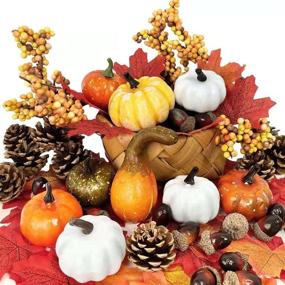 img 4 attached to 🎃 120Pcs Artificial Fall Thanksgiving Pumpkins Home Decorations - 10 Pumpkin, 60 Maple Leaves, 15 Pinecone, 30 Acorns, 5 Berry, Vegetable Decoration for Fall Thanksgiving Halloween Table Decor