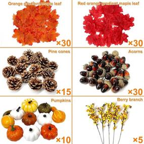 img 3 attached to 🎃 120Pcs Artificial Fall Thanksgiving Pumpkins Home Decorations - 10 Pumpkin, 60 Maple Leaves, 15 Pinecone, 30 Acorns, 5 Berry, Vegetable Decoration for Fall Thanksgiving Halloween Table Decor