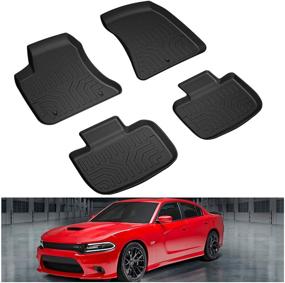 img 4 attached to 🔥 Всепогодные коврики KIWI MASTER для Dodge Charger RWD / Chrysler 300 RWD 2011-2021 года: удобные аксессуары для максимальной защиты - передний и задний ряд из TPE сливающегося материала цвета черный.