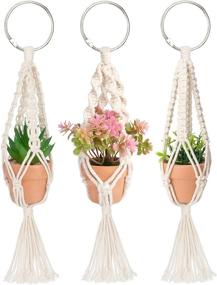 img 4 attached to Stylish Macrame Plant Hangers with Artificial Succulents & Rear View Mirror Accessories - 3 Pcs by MoHern