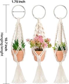 img 2 attached to Stylish Macrame Plant Hangers with Artificial Succulents & Rear View Mirror Accessories - 3 Pcs by MoHern