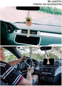 img 3 attached to Stylish Macrame Plant Hangers with Artificial Succulents & Rear View Mirror Accessories - 3 Pcs by MoHern