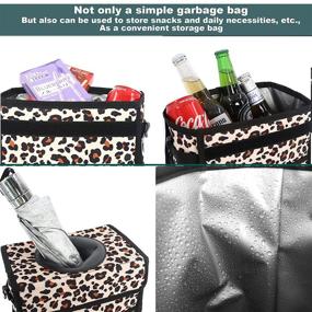 img 2 attached to 🗑️ Leak-proof Car Trash Can with Lid, Waterproof Car Garbage Bin for SUV Front Seat - Multipurpose Car Hanging Bag with Headrest Attachment, Collapsible & Portable, Storage Mesh Pocket Included - Leopard Print