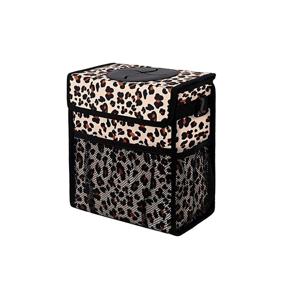 img 4 attached to 🗑️ Leak-proof Car Trash Can with Lid, Waterproof Car Garbage Bin for SUV Front Seat - Multipurpose Car Hanging Bag with Headrest Attachment, Collapsible & Portable, Storage Mesh Pocket Included - Leopard Print