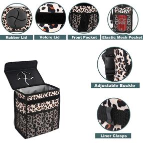 img 1 attached to 🗑️ Leak-proof Car Trash Can with Lid, Waterproof Car Garbage Bin for SUV Front Seat - Multipurpose Car Hanging Bag with Headrest Attachment, Collapsible & Portable, Storage Mesh Pocket Included - Leopard Print