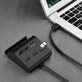 img 1 attached to UGREEN USB Card Reader USB 3.0 Hub with 3-Port SD TF MS M2 Card Adapter, Phone Stand Dock Combo for iMac, MacBook Pro, Air, Retina, Mac Mini, Windows, Surface Pro, IdeaPad, PC, Laptop, Tablet