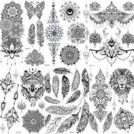 🦉 coktak 6 pieces/lot unique black henna temporary tattoo stickers - elegant feather, mandala, flower, and lace designs for women, girls, and adults - large arm tattoos sheet - indian mehndi inspired body art - perfect for weddings, parties, or everyday chic looks - owl logo
