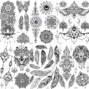 img 4 attached to 🦉 COKTAK 6 Pieces/Lot Unique Black Henna Temporary Tattoo Stickers - Elegant Feather, Mandala, Flower, and Lace Designs for Women, Girls, and Adults - Large Arm Tattoos Sheet - Indian Mehndi Inspired Body Art - Perfect for Weddings, Parties, or Everyday Chic Looks - OWL