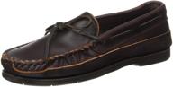 minnetonka brown double bottom slip-on shoes logo