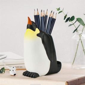 img 3 attached to 🐧 Multi-functional Penguin Desk Organizer: Pen Pencil Holder with Phone Stand, Carving Brush Scissor Holder - Perfect for Office and Home Decoration