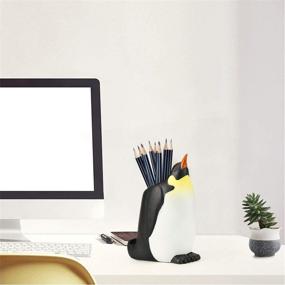 img 2 attached to 🐧 Multi-functional Penguin Desk Organizer: Pen Pencil Holder with Phone Stand, Carving Brush Scissor Holder - Perfect for Office and Home Decoration