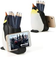 🐧 multi-functional penguin desk organizer: pen pencil holder with phone stand, carving brush scissor holder - perfect for office and home decoration логотип