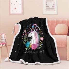 img 3 attached to 🦄 Sleepwish Cute Unicorn Blanket for Girls - Fuzzy Cartoon Flower Fleece Throw