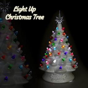 img 2 attached to 🎄 Clever Creations 15 Inch Pre-Lit Tabletop Ceramic Christmas Tree: Hand-Painted Holiday Decoration with Multicolored Lights & White Finish