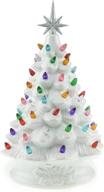 🎄 clever creations 15 inch pre-lit tabletop ceramic christmas tree: hand-painted holiday decoration with multicolored lights & white finish logo