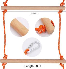 img 3 attached to 🪜 X XBEN 8.5Ft Wooden Rope Ladder for Kids - Backyard Playset Climbing Ladder, Ninja Obstacle Course Hanging Ladder - Outdoor Playground Swingset Accessories