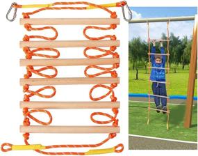 img 4 attached to 🪜 X XBEN 8.5Ft Wooden Rope Ladder for Kids - Backyard Playset Climbing Ladder, Ninja Obstacle Course Hanging Ladder - Outdoor Playground Swingset Accessories