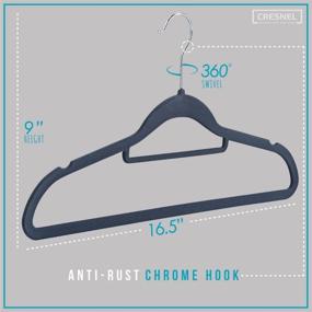 img 3 attached to 50 Pack of CRESNEL Velvet Hangers - Robust & Non-Slip to Support Heavy Coats and Jackets - Space-Saving Design Ideal for Men and Women's Clothing - Chrome Hook Rotates - Stylish Gray Shade