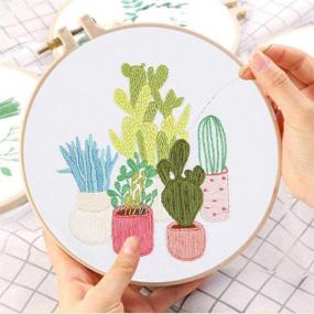 img 1 attached to 🌿 Rohome Full Hand-Made Embroidery Starter Kit: Plant Cross Stitch for Beginners with Patterned Cloth, Bamboo Hoop, Color Floss & Tools (09)