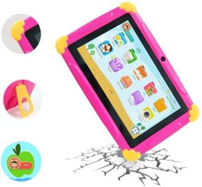 img 2 attached to 📱 7 Inch Kids Tablet, 32GB ROM 3GB RAM Android 9 Tablet for Kids with Parental Control App, HD Eye Protection Display and Holder (Rose)