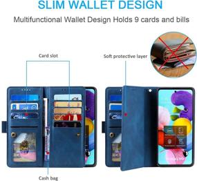 img 3 attached to 👜 UEEBAI Wallet Case for Samsung Galaxy S10: Retro PU Leather Handbag with 9 Card Slots, Zipper Pocket, Kickstand, TPU Shockproof Flip Case in Blue